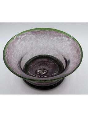 Art Glass Bowl Green Rim Hand Blown Vintage Bowl Purple Amethyst  and Green